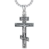 Orthodox Cross Crucifix Men’s Sterling Silver Orthodox Cross Pendant Necklace With 2mm 22+2 In Rolo