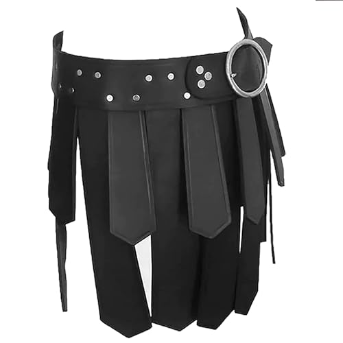Men's Gladiator Punk Tassel Waist Belt – Faux Leather Warrior Kilt Skirt with Rivets & Adjustable Buckle for Halloween