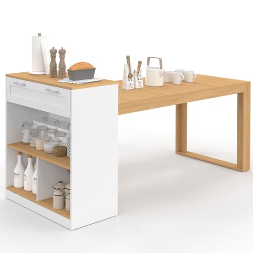 IDMarket Îlot Central avec Table à Manger Gary 190 cm Blanc 5 Personnes