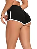 FITTOO Damen Kurze Leggings Booty Push-Up Leggins Kurz High Waist Po Lifting Kurze Sporthose Anti-Cellulite Scrunch Butt Kurze Hose Damen Weißer Rand Yoga Fitness Sport Shorts Schwarz S