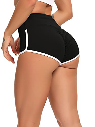 FITTOO Damen Kurze Leggings Booty Push-Up Leggins Kurz High Waist Po Lifting Kurze Sporthose Anti-Cellulite Scrunch Butt Kurze Hose Damen Weißer Rand Yoga Fitness Sport Shorts Schwarz S Cover