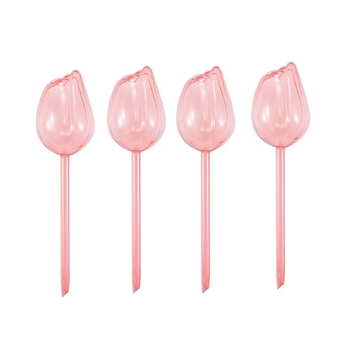Bkazwe - Bkazwe Lot de 4 Globes d'arrosage Automatique pour Plantes d'intérieur et d'extérieur, Irrigation Goutte à Goutte Automatique avec Pointes en Terre Cuite, Motif Tulipe pour décoration Maison