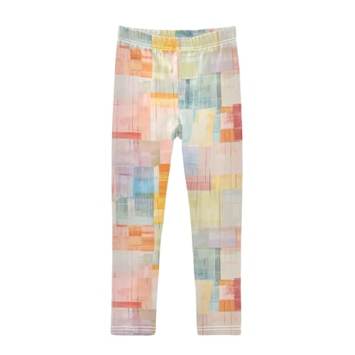Watercolor Pattern with Squares Girls Leggings,Workout Leggings for Girls Toddler Athletic Leggings Size for 3-10T