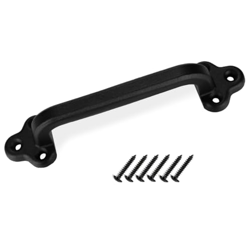 Image of 9 Inch Clover Straight Barn Door Handle - Black Cast Iron Pull for Sliding Doors, Gates, Sheds, Fences, Closets - Indoor Outdoor Farmhouse Hardware