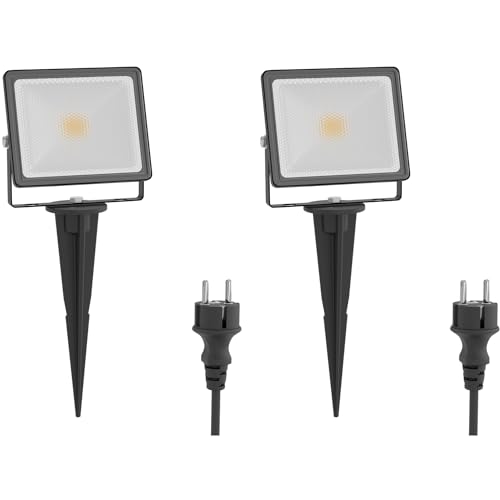 ledscom.de 2 Stück LED Gartenstrahler FLIN mit Erdspieß & Stecker für außen, Scheinwerfer, schwarz, IP66 wasserfest, 10,93W 837lm warm-weiß ledscom.de 2 Stück LED Gartenstrahler FLIN mit Erdspieß & Stecker für außen, Scheinwerfer, schwarz, IP66 wasserfest, 10,93W 837lm warm-weiß