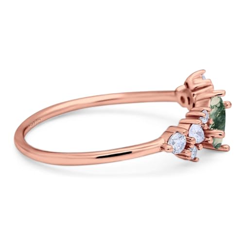 OMRANII Art Deco Oval Natural Green Moss Agate Vintage Style Cluster CZ Wedding Engagement Rings For Women 925 Sterling Silver Gifts For Her2