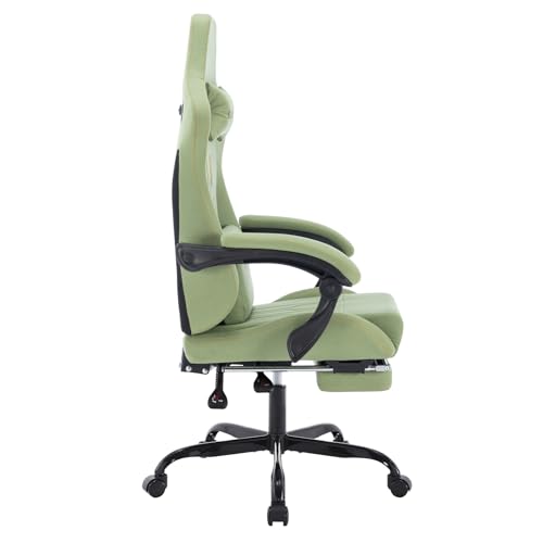 Image of Gaming Chair with Footrest Ergonomic Computer Chair Massage Lumbar Cushion, Racing Video Game Chair Adjustable Rocker Recliner Executive Office Desk Chair Fabric for Adults, Green