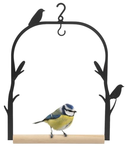 Moses. Blatt & Blüte Vogelschaukel Futterstation – 2-in-1 Vogelschaukel und Futterspender, aus Holz und Metall, für Garten, Balkon, Terrasse, in Einer Geschenkbox, Schwarz