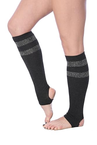 Image of Tipi Toe Women's Stirrup Yoga Socks, Lightweight Knee-High Leg Warmers, Open Heel Non-Slip Design. Ideal for Yoga & Dance