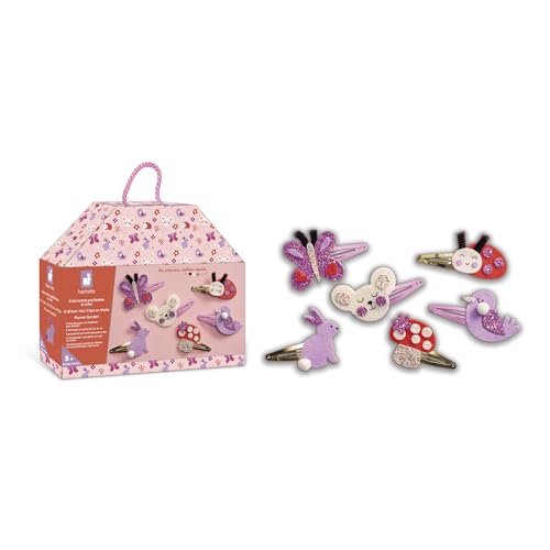 Janod - Set zum Basteln von 6 Haarspangen zum - Blühender Garten - Kit Kreative Freizeitgestaltung Kinder - Lernen Feinmotorik und Kreativität - Ab 5 Jahre - J09179