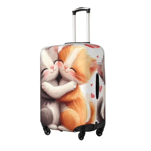 Valentines Day Cats Elastic Travel Luggage Cover, Washable Spandex Suitcase Protector, Anti-Scratch Fits 18-32 Inch2