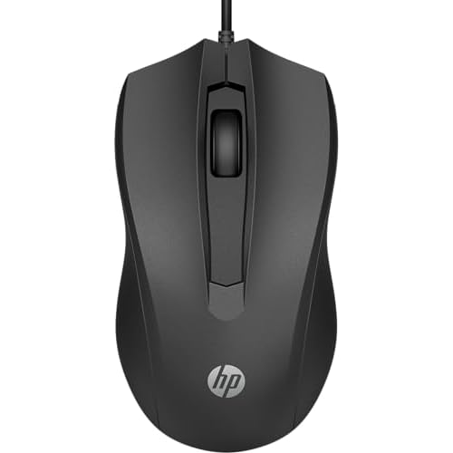 HP Wired Mouse 100 – Precise Optical Sensor with 1600 DPI – Easy USB Connection – Ambidextrous Design – 3 Button Control & Built-in Scrolling – Multi-OS Compatible (6VY96AA#ABL)