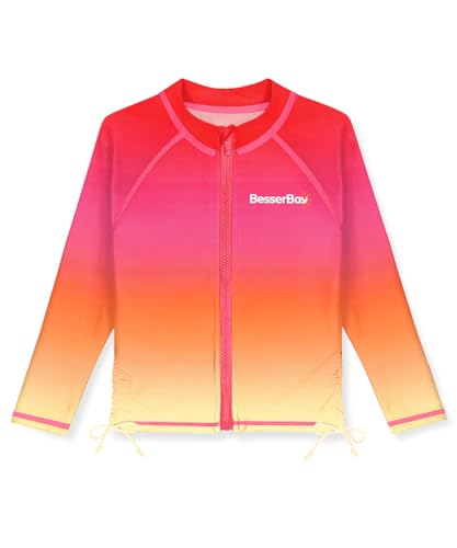 Image of BesserBay Girls Rash Guard UPF 50+ Zip Up Raglan Long Sleeve Adjustable Drawstring Swim UV Jacket 4-14 Years