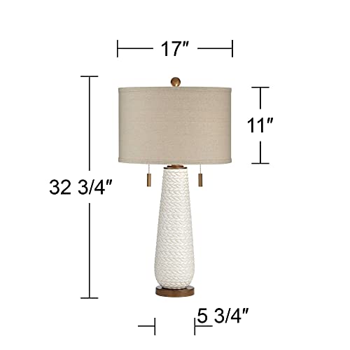 Possini Euro Design Kingston Mid Century Modern Table Lamp 32 3/4" Tall With Usb Charging Port White Ceramic Taupe Drum Shade For Bedroom Living Room Nightstand Bedside Night Stand Office Kids Room #TOP7