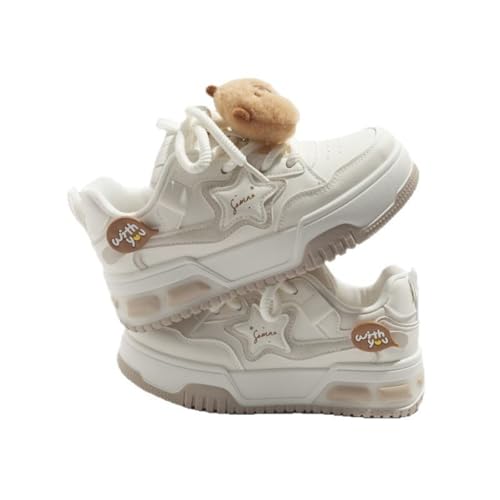 ZQW Women's Star Shoes Kawaii Cute Capybara White Leather Chunky Sneakers Casual Walking Sports Aesthetic Platform Shoes