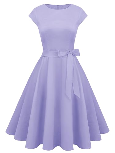 tagunop Women's Cocktail Dresses Vintage 1950s Retro Boatneck Cap Sleeve Dress with Pockets2