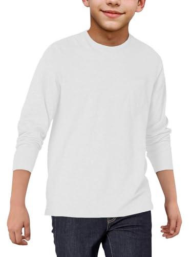 Image of Boys Long Sleeve Shirt Crewneck Solid Color Casual Top with Chest Pocket for Kids 5-14 Years