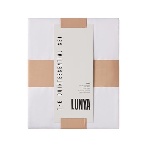 Lunya Complete Bedding Set - Luxury Flat and Fitted Tencel Lyocell Sheets with Pillowcases - Breathable, Cooling, Made with 800 Thread Tencel Fibers - White King Size Sheets Set
