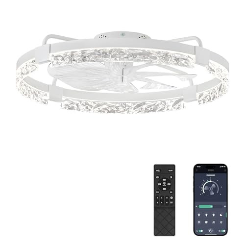 ZMISHIBO Ceiling Fans with Lights | 24 inch Low Profile Ceiling Fan with Light and Remote | 3CCT Dimmable Modern Flush Mount Bladeless Fan Light with High Airflow for Living Room Bedroom Kitchen
