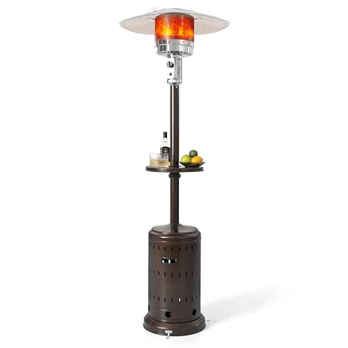 Nuu Garden Outdoor Propane Gas Patio Heater with Wheels, Patio Heater with Liftable Drink Stand for Patio, 304 Stainless Steel Burner, Backyard, Garden, Porch, Brown