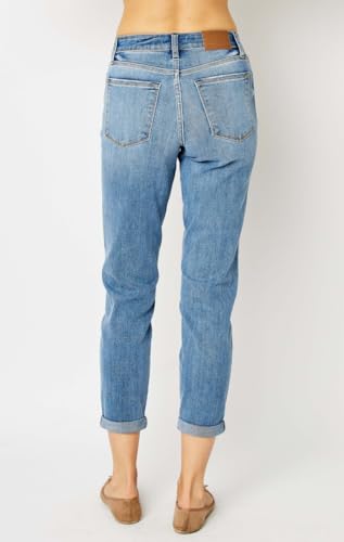 Judy Blue Mid Rise Cuffed Slim Jeans - Comfy & Stretchy Denim for Everyday Wear 82441-152