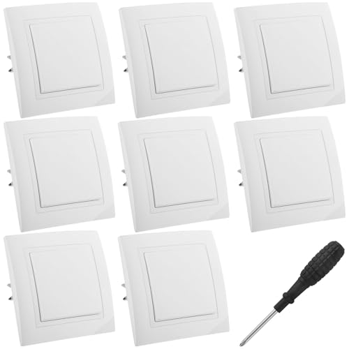 UYUYong 8 Pièces Interrupteur va et Vient Interrupteur Mural, Interrupteurs Encastrable 10 A 250 V Bouton Interrupteurs Simple Interrupteur Extra Plat, pour Couloir Escalier Chambre à Coucher (Blanc)