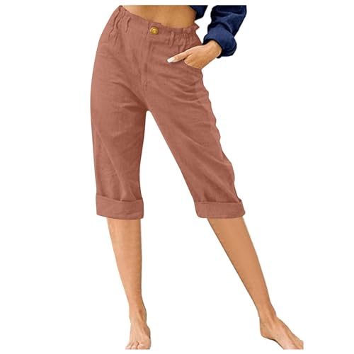 EQWIGKEIT Pantalones de tres cuartos para mujer, cómodos pantalones de verano con bolsillos, pantalones cortos transpirables para exteriores, pantalones capri hasta la rodilla, pantalones cortos de