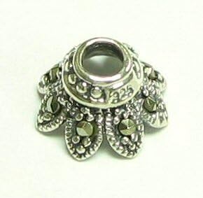 2 pc .925 Sterling Silver Marcasite Flower Bead Cap 11mm X 6.4mm / Findings/Antique