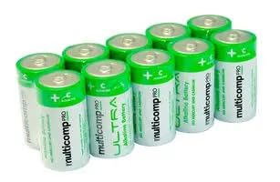 multicomp PRO 10 Pack C Cell Battery, Alkaline, 1.5V, 7200 mAh