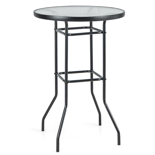 KOMFOTTEU Table de Bar Moderne en Verre Trempé, Ø 68 cm