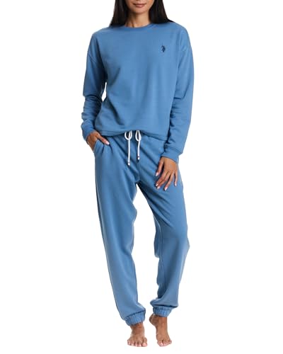 U.S. Polo Assn. Lounge Set Women, Athleisure and Lounge Pajama Sets for Women 2 Piece (Coronet Blue, Large)