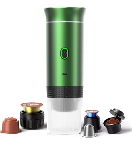 Générique Portable Coffee Machine 3 in 1 Multifunction Cordless Refillable Coffee Machine Compatible with Coffee Capsules and Powder (Green)