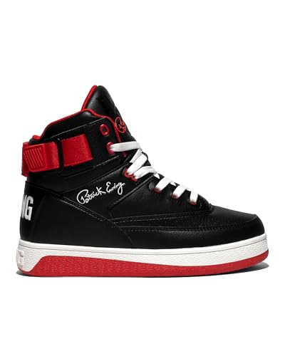 Ewing Patrick Athletics Women's 33 HI Orion - Black/Red/White Retro Sneakers with Vegan Upper, Reversible Strap, and Hybrid Sole