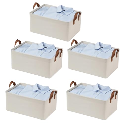 RENVA 5 PCS Closet Organizers and Storage Bins Foldable Metal Frame Storage Box with Zippers & Clear Window for Organizing Clothing. (Windsor, 5)