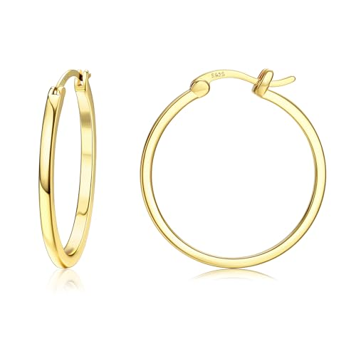 Dochais Gold Hoop Ohrringe für Frauen 14K Echtgold vergoldet Reifen mit 925 Sterling Silber Post Gold 30mm
