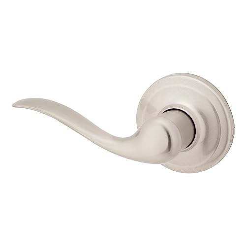 Image of Kwikset Tustin Dummy Door Handle, Single Sided Lever for Closets, French Double Doors, and Pantry, Satin Nickel Non-Turning Left Handed Interior Push /Pull Lever, with Microban Protection