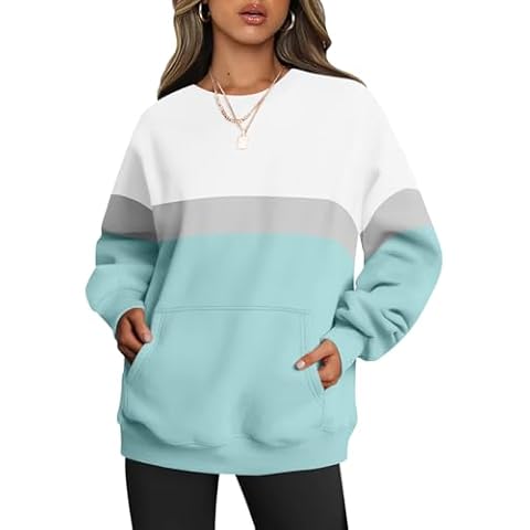 TICTICMIMI Women's Crewneck Sweatshirts Casual Long Sleeve Tops Fleece Hoodies Sweaters with Pocket White Blue Cover