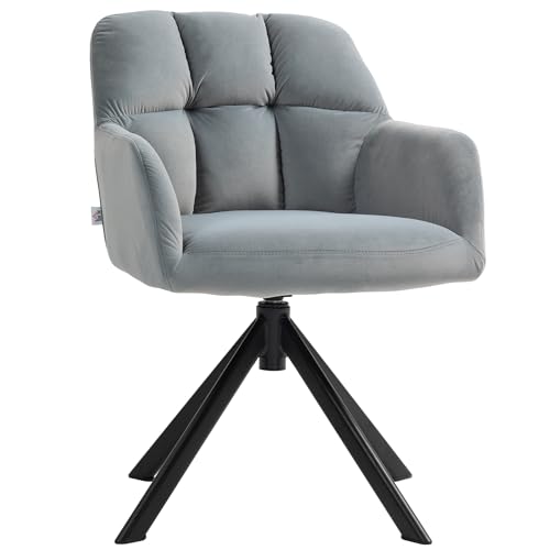 HOMCOM Sessel Drehbarer Loungesessel mit Samtoptik, Armlehne, Esszimmerstuhl drehbar, Drehsessel mit Metallbeine, Küchenstuhl, für Schlafzimmer, Küche, Wohnzimmer, Grau