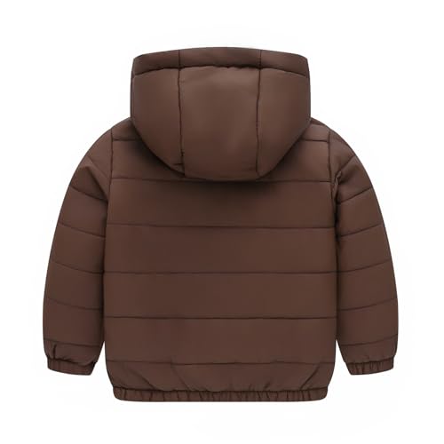 EnJoCho Boys Girls Middle Kids Hooded With Pockets Solid Color Short Cotton Jacket Ski Jacket Girls (Coffee, 5-6 Years)2