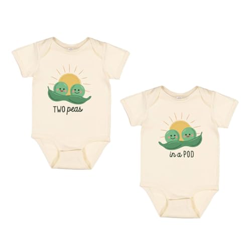 Two Peas in a Pod Baby Infant One Piece Bodysuit Natural Duo Pair Set of 2 (Two Peas-6M+in a Pod-12M)