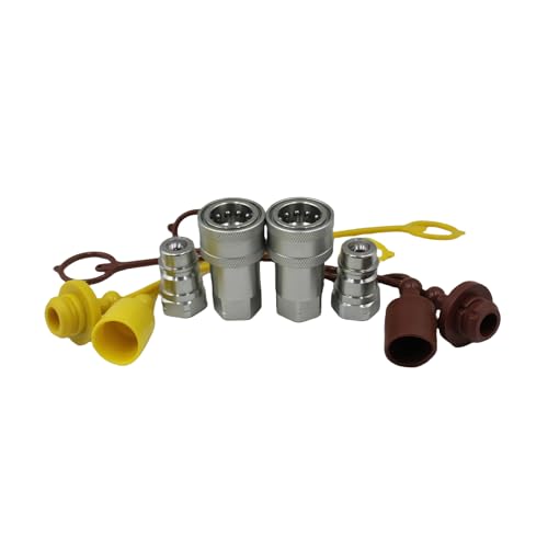 Image of 2-Set 1 /2 inch Ag ISO5675 Carbon Steel Hydraulic Quick Disconnect Coupling Ball Valve,Pioneer Type with Yellow and Browm Colour Dust Cap