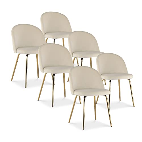 INTENSE DECO Lot de 6 chaises Cecilia Velours Beige Pieds Or