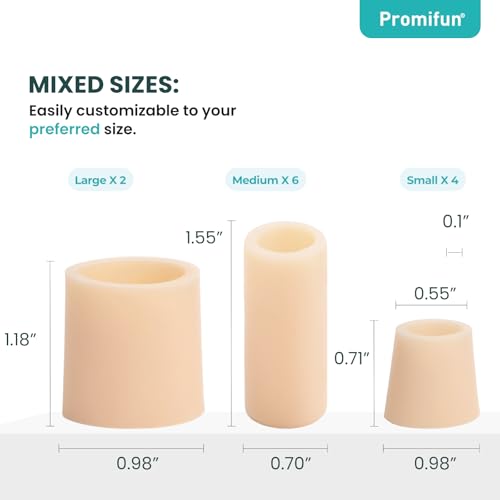 Image of Silicone Toe Protectors - 12 Pack Silicone Toe Sleeve for Hammer Toes, Corns, Calluses, Blisters - Soft Gel Toe Tube Pads for Pain Relief(Multi Size, Beige)