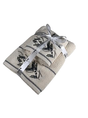 Image of SENSES By Riba Cotton Towel Set 550 GSM - Design 6, 2 Pcs| 1 Bath + 1 Hand Towels Combo | Super Soft, Absorbent, Lightweight, Antimicrobial, Low Linting