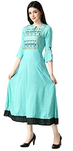 Image of OM SAI LATEST CREATION Women's Ruby Rayon Foil Printed Long Anarkali Kurti