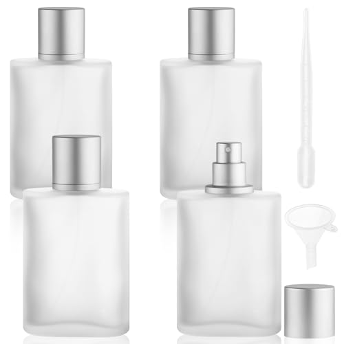 4個 100ml/3.3オンス すりガラススプレーボトル 詰め替え可能 香水アトマイザー ファインミストスプレー 化粧品容器 漏斗フィラー1個 スポイト1個付き