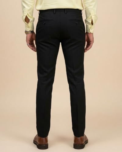 Image of SaintX Men's Premium 4-Way Solid-Stretchable Formal Pants | Performance Grade Pro Weave Anti-Wrinkle Fabric | Slim Fit Trouser | Shirt Gripping Expandable Waistband | Executive Office Wear (ST02)