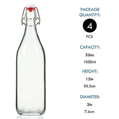 Image of YEBODA 32 oz Clear Swing Top Glass Bottles with Airtight Lids, 4 Pack