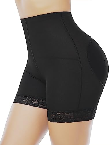 Image of Ganado Butt Lifter Padded Underwear for Women Seamless Booty Pads Panties Butt Enhancer Shapewear Lace Boyshorts(#2 Black-high waisted,X-Small)