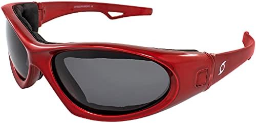 Hurricane Eyewear Category-5 Jet Ski Water-Sport Floating Goggles Interchangeable Sunglasses to Goggles Red Frame with Polarized Smoke Lens